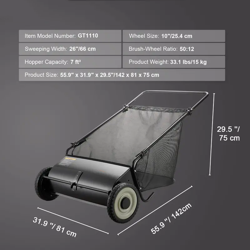 Adjustable Lawn Debris Sweeper Cart