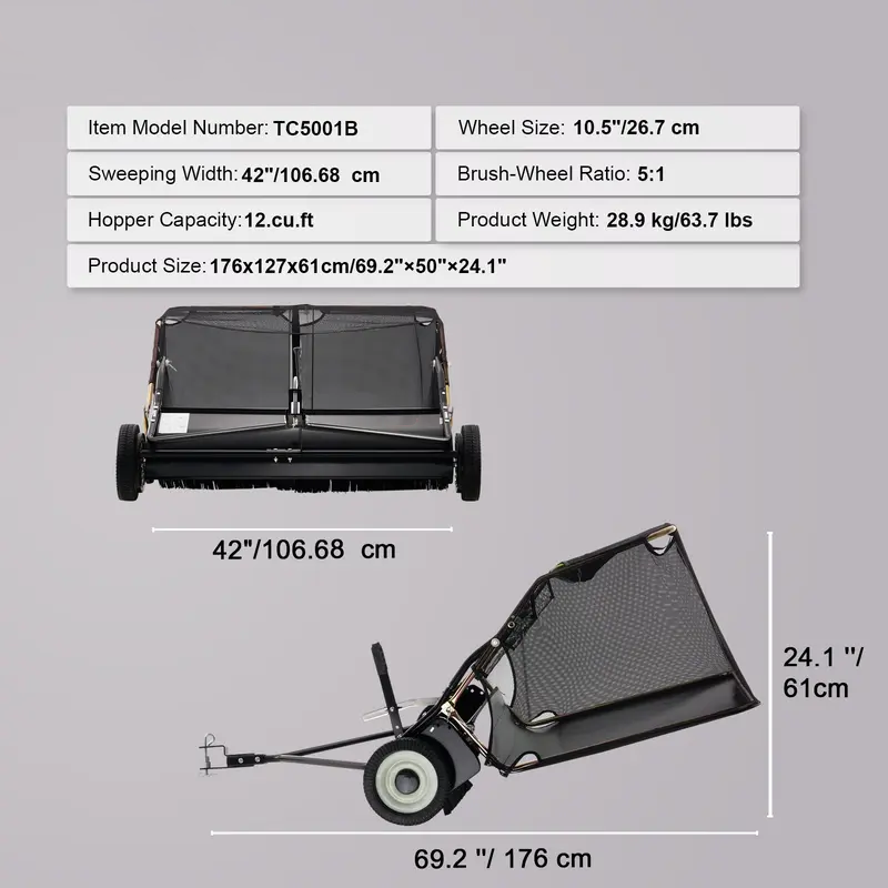 Adjustable Lawn Debris Sweeper Cart