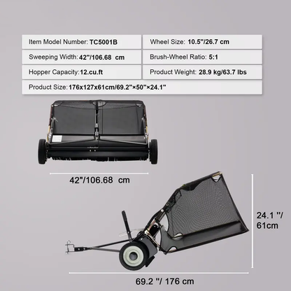 Adjustable Lawn Debris Sweeper Cart